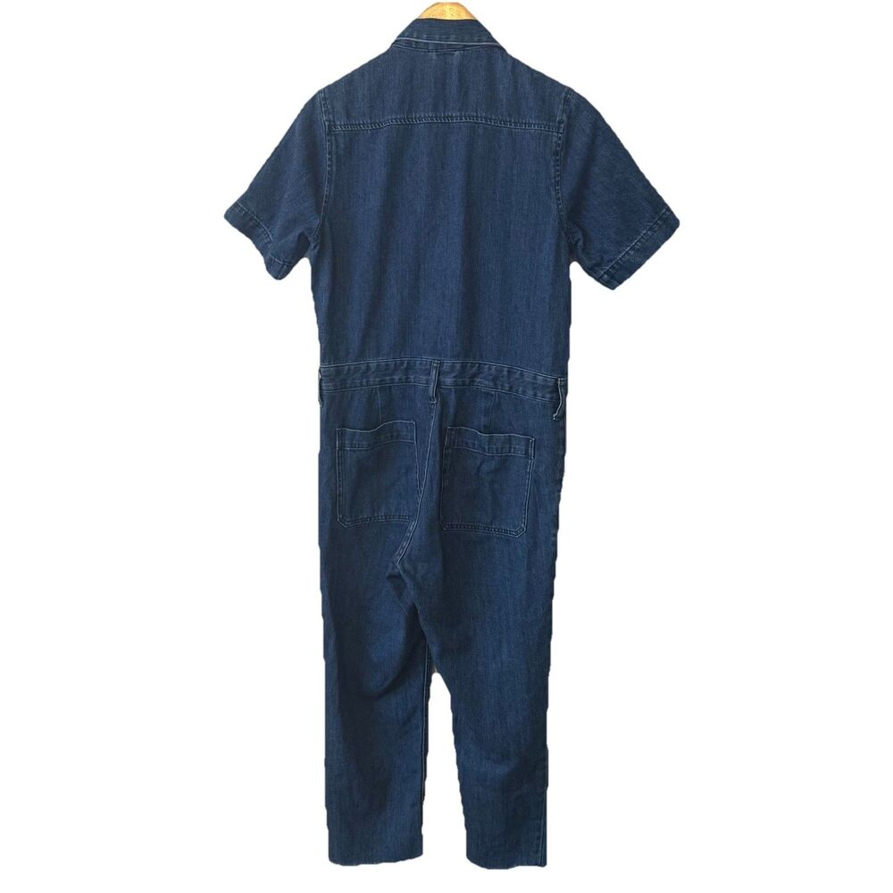 Everlane Super-Soft Coverall Blue Denim Jumpsuit Raw Hem Organic Cotton Size 4 - Picture 6 of 15
